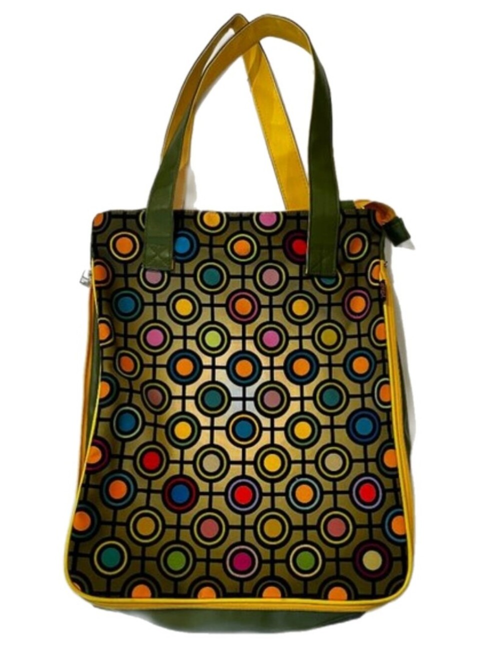 70's UP, Vintage Retro Circles Space Design  Multi-Color Geometric  Tote Satchel